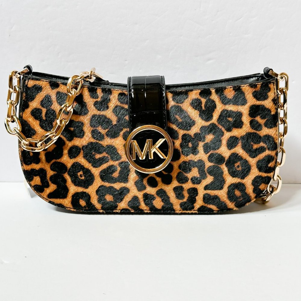 Michael Kors Carmen Small Shoulder Chain Bag Exotic Print Hair Calf Black Multi